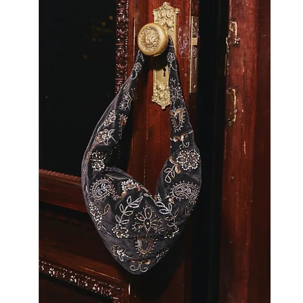 Free People Nashville Nights Beaded Black Velvet Shoulder Bag - Picture 5 of 12